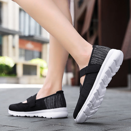 Damen nan atmungsaktive Strick-Ballerina mit verstellbarem Klettverschluss und dämpfender Laufsohle