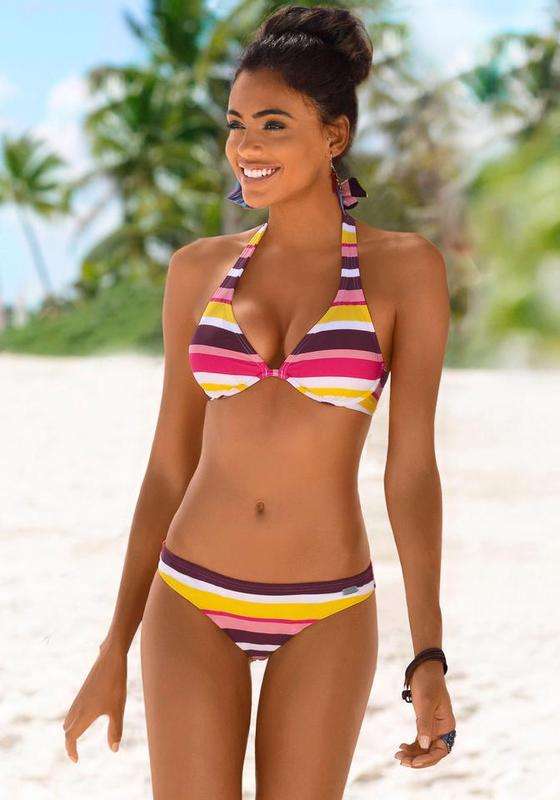 Damen Triangel-Bikini-Set mit trendigen Streifendesign