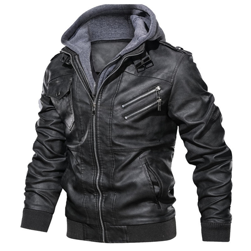 Herren Kunstleder-Bomberjacke mit Kapuzen-Inlay, Zip-Taschen und Schulterklappen Shop Nory
