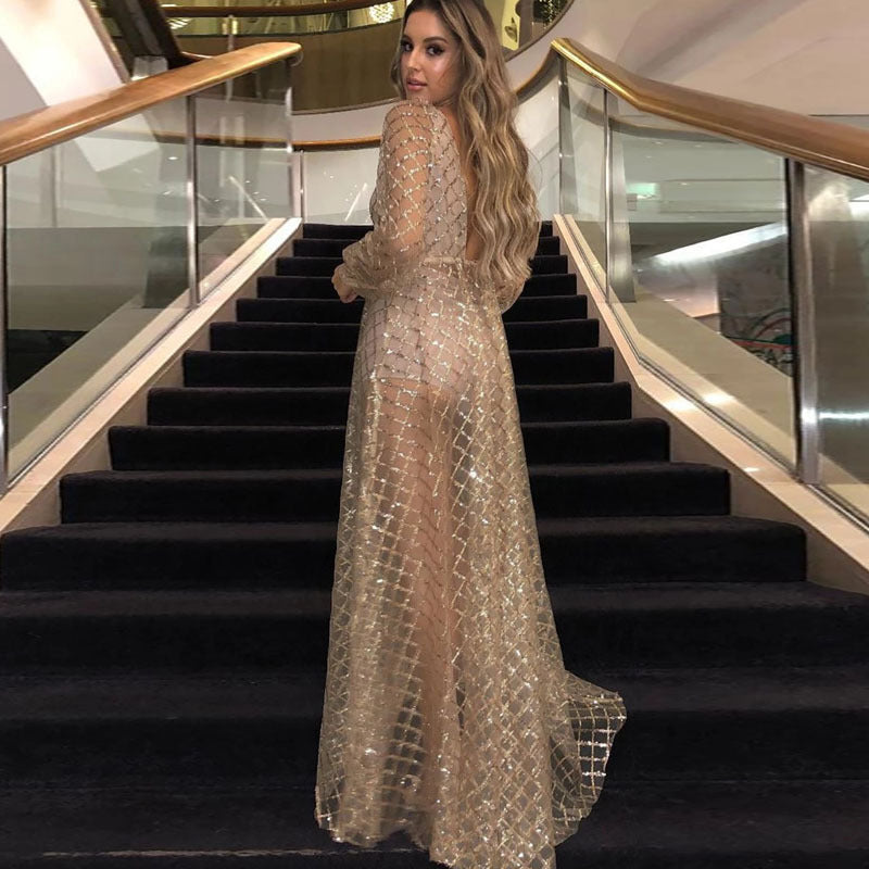 Damen Elegantes Transparenzkleid mit glanzvollen Akzenten