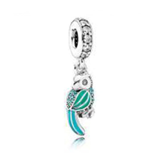 Herz-Charms mit Vogel-Motiv und Emaillierten Blättern
