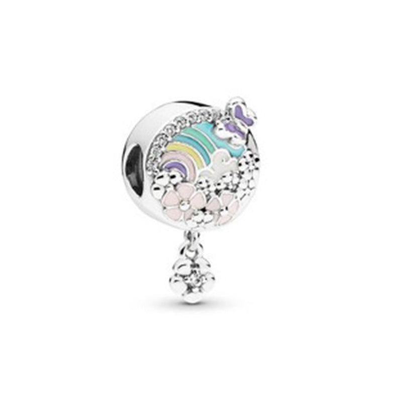 Herz-Charms mit Vogel-Motiv und Emaillierten Blättern