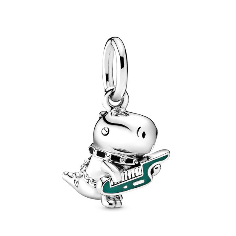 Herz-Charms mit Vogel-Motiv und Emaillierten Blättern