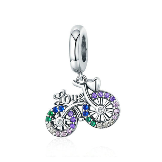 Herz-Charms mit Vogel-Motiv und Emaillierten Blättern