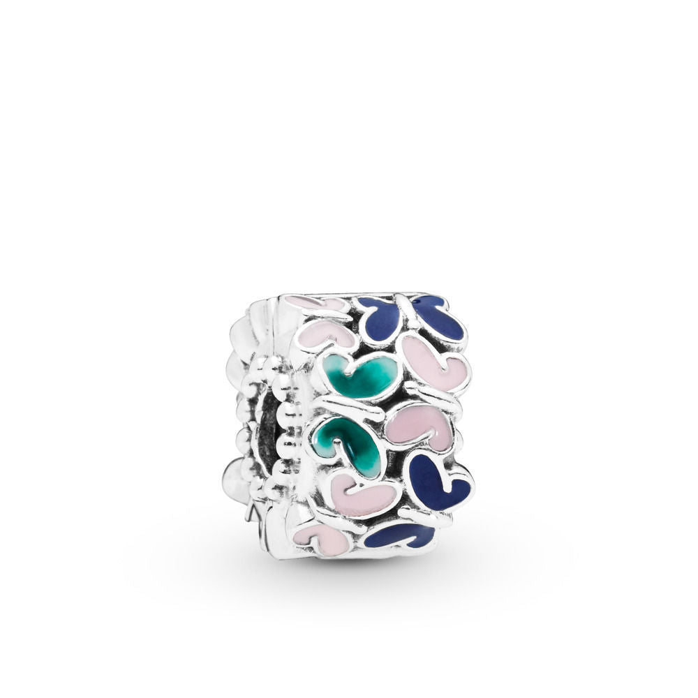 Herz-Charms mit Vogel-Motiv und Emaillierten Blättern