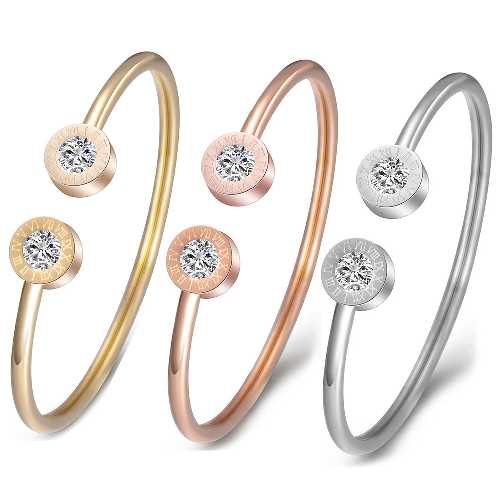 Damen offenes Armband mit römischen Ziffern und funkelnden Kristallen Shop Nory