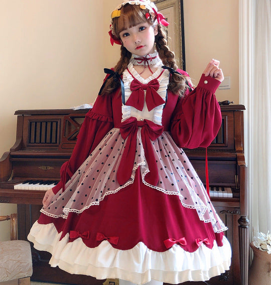 Damen Lolita-Kleid mit ausgefallenen Rüschendetails und Schleifen Shop Nory