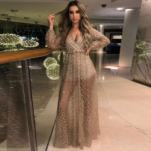 Damen Elegantes Transparenzkleid mit glanzvollen Akzenten