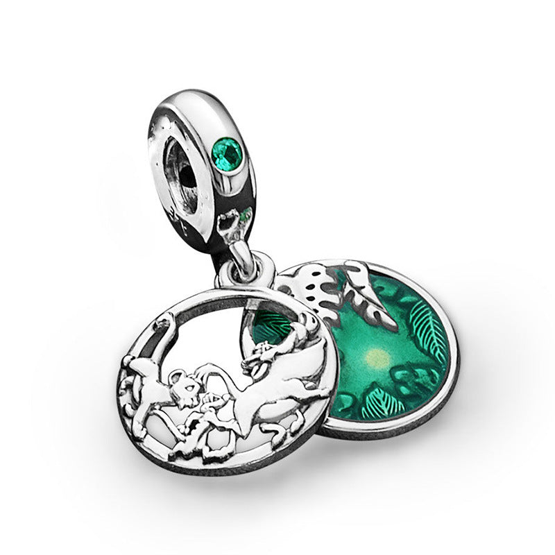 Herz-Charms mit Vogel-Motiv und Emaillierten Blättern