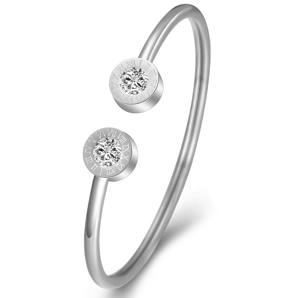 Damen offenes Armband mit römischen Ziffern und funkelnden Kristallen Shop Nory