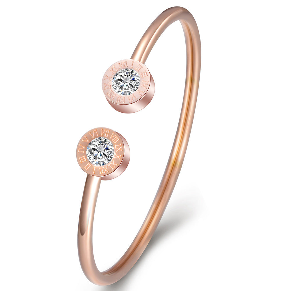 Damen offenes Armband mit römischen Ziffern und funkelnden Kristallen Shop Nory