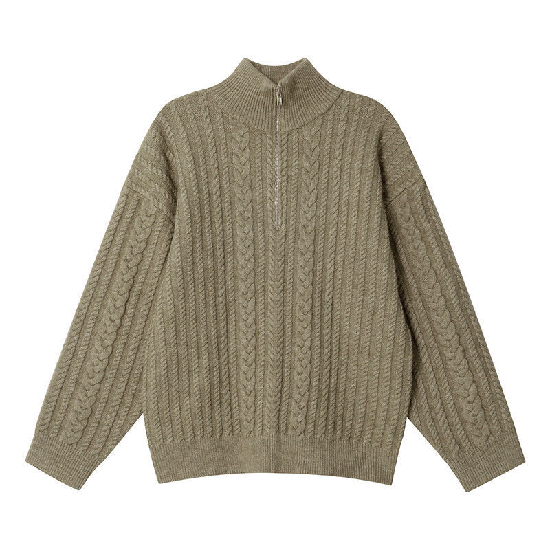 Damen-Strickpullover mit Reißverschluss und Rippenmuster
