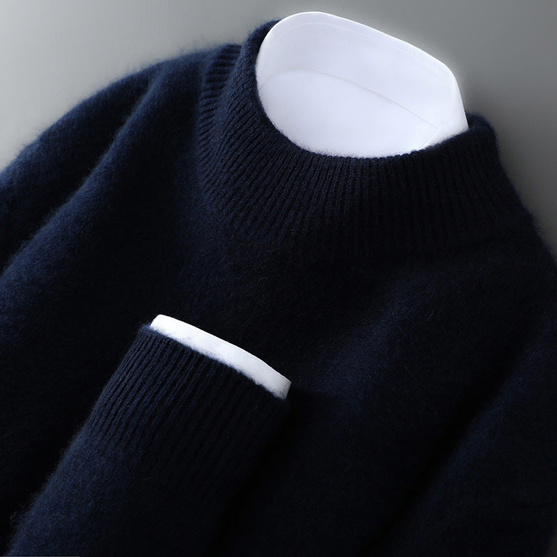 Herren-Wollpullover, halbhoher Kragen, gestrickt, locker