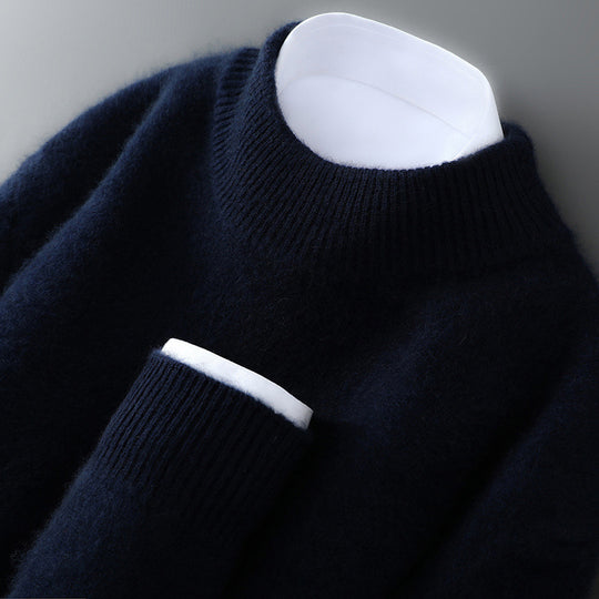 Herren-Wollpullover, halbhoher Kragen, gestrickt, locker