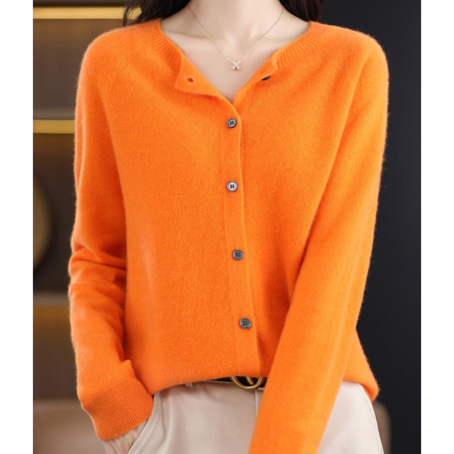 ShopNory | Merinowolle Damen O-Ausschnitt gestrickte Strickjacke Pullover