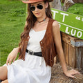 Shopnory | Wildleder-Weste mit Fransen und Knopfdetail