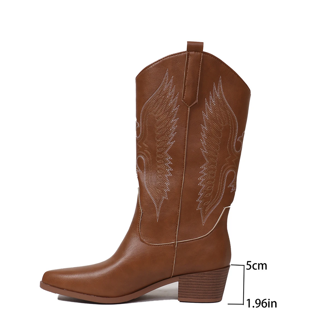 Shopnory | Bestickte Mittelhohe Cowboystiefel