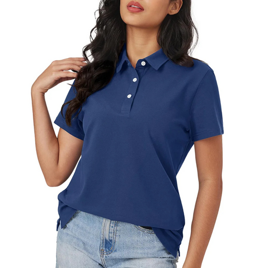Blaue Seide Atmungsaktiv Leichtgewicht Damen Polo
