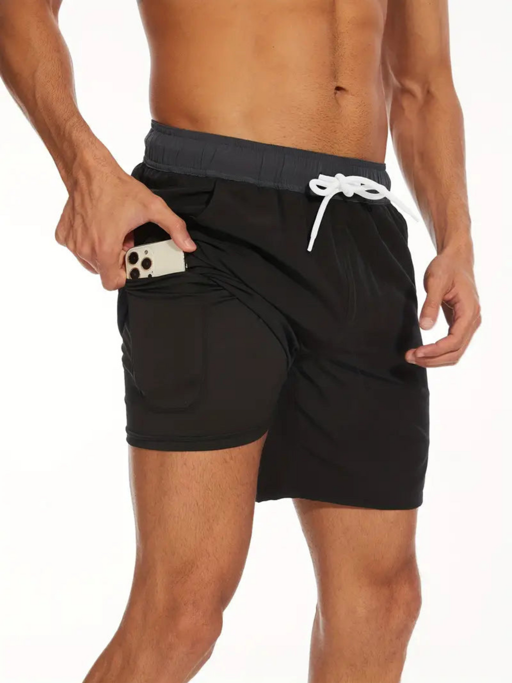 Schnell Trocknende Herren Badehose Doppelschicht Design