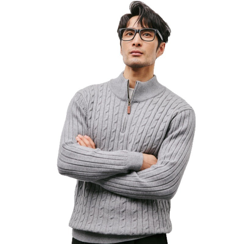 Herren-Strickpullover mit Stehkragen und Reißverschluss
