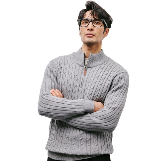 Herren-Strickpullover mit Stehkragen und Reißverschluss