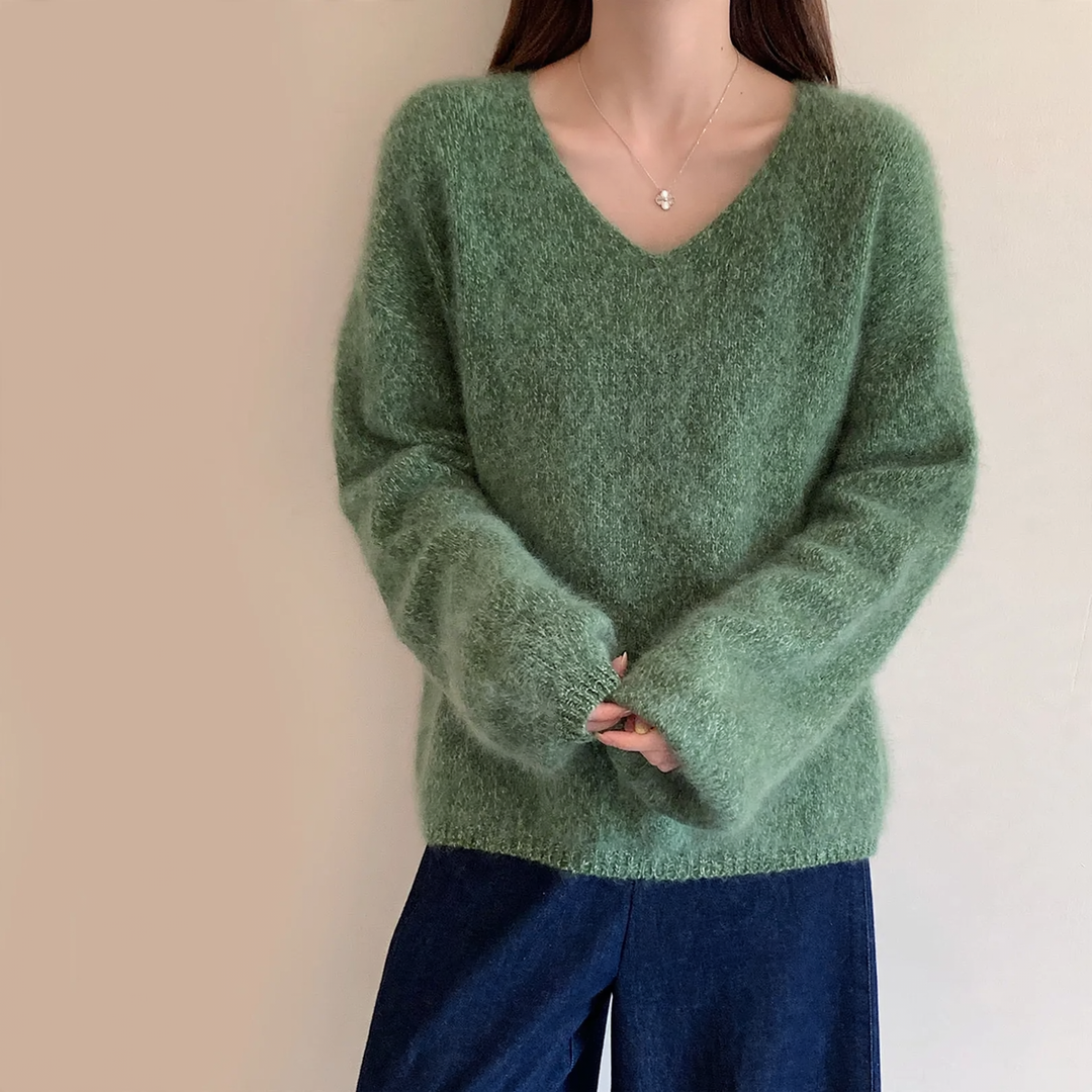 Damen V-Ausschnitt Pullover, Wolle-Kaschmir, gebürstet