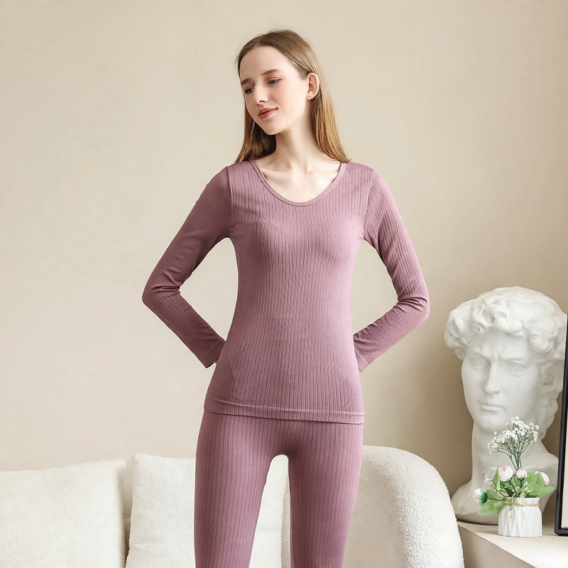 Damen Thermo-Unterwäsche-Set, gerippt, gestreift