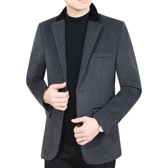 Herren Elegantes Wollmix-Sakko mit Samtkragen und taillierter Passform Shop Nory