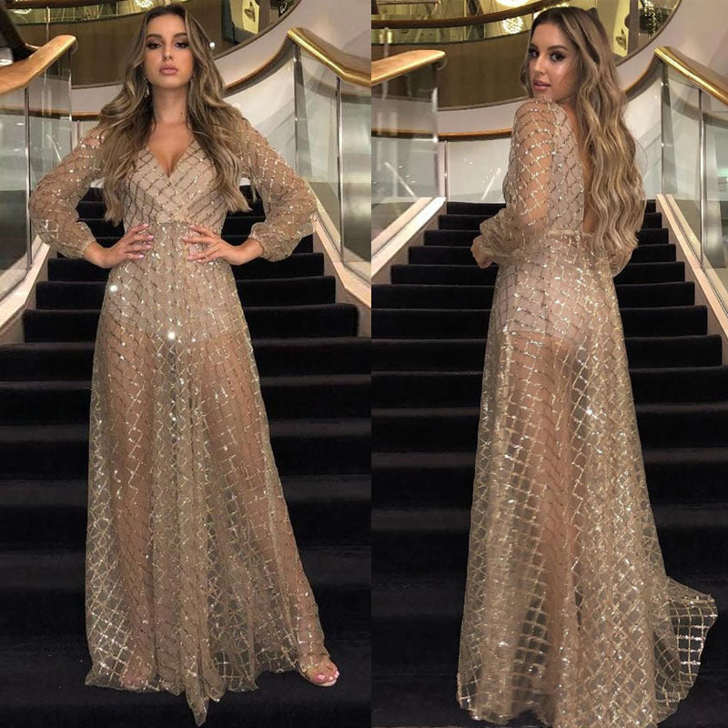 Damen Elegantes Transparenzkleid mit glanzvollen Akzenten