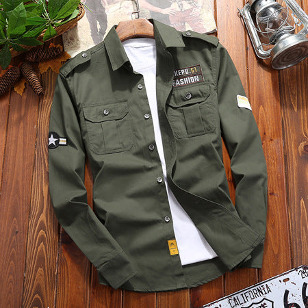 Herren Utility-Hemdjacke mit Schulterpatten, aufgesetzten Brustpattentaschen und Patch‑Applikationen Shop Nory