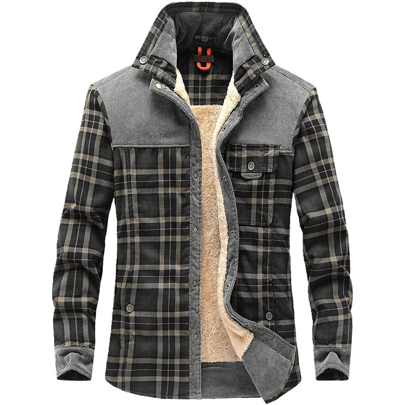 Herren karierte Thermo‑Hemdjacke mit Teddyfutter und Cord‑Schulterpasse Shop Nory