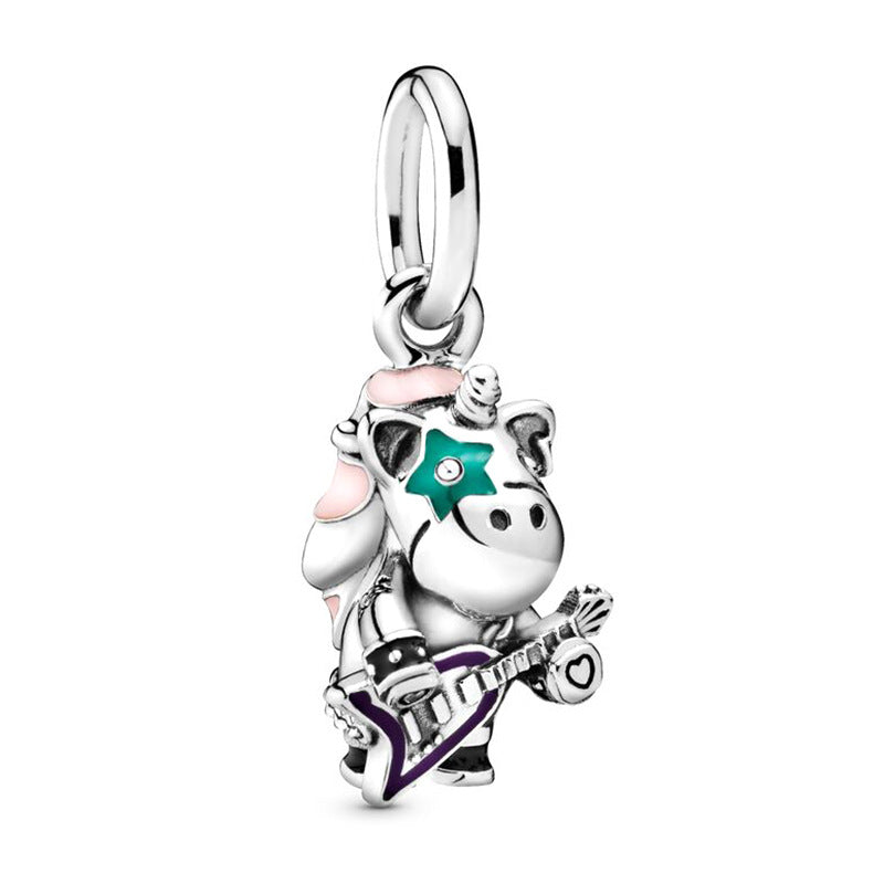 Herz-Charms mit Vogel-Motiv und Emaillierten Blättern