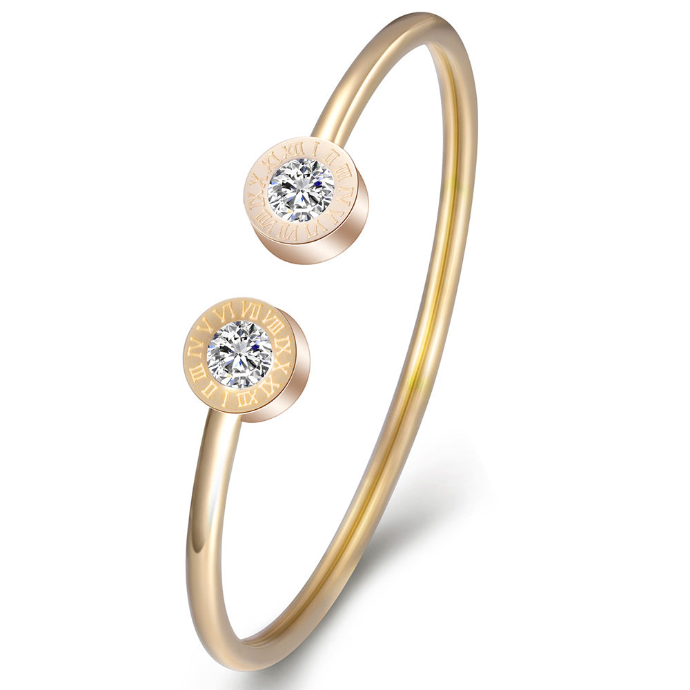 Damen offenes Armband mit römischen Ziffern und funkelnden Kristallen Shop Nory