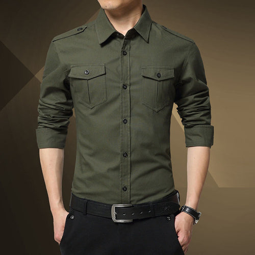 Herren Slim-Fit Baumwoll-Mix Utility-Hemd mit Schulterklappen und Brustpattentaschen Shop Nory