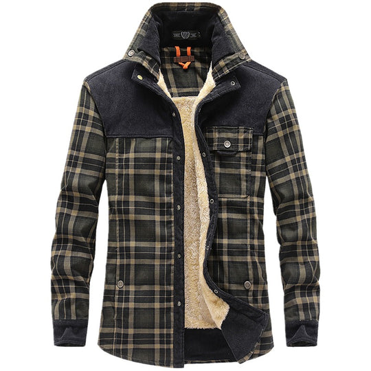 Herren karierte Thermo‑Hemdjacke mit Teddyfutter und Cord‑Schulterpasse Shop Nory