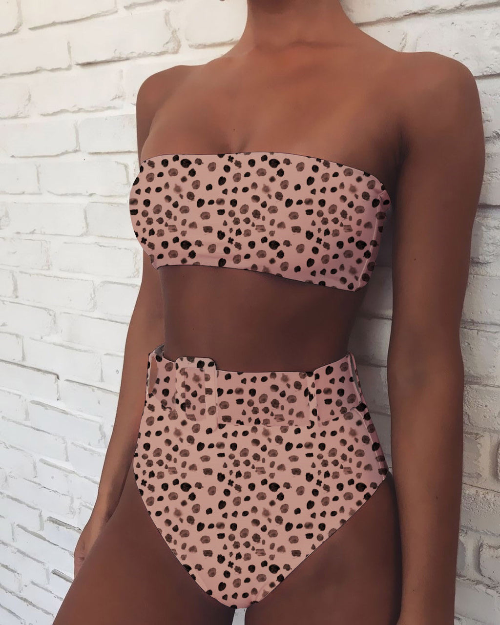 Damen Hoch tailliertes Bikini-Set mit bandeau Oberteil