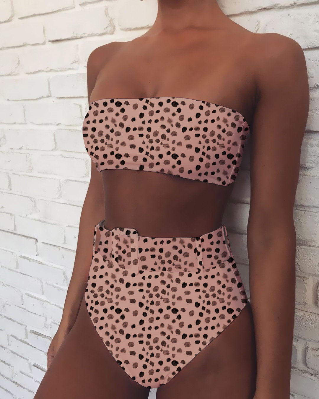 Damen Hoch tailliertes Bikini-Set mit bandeau Oberteil