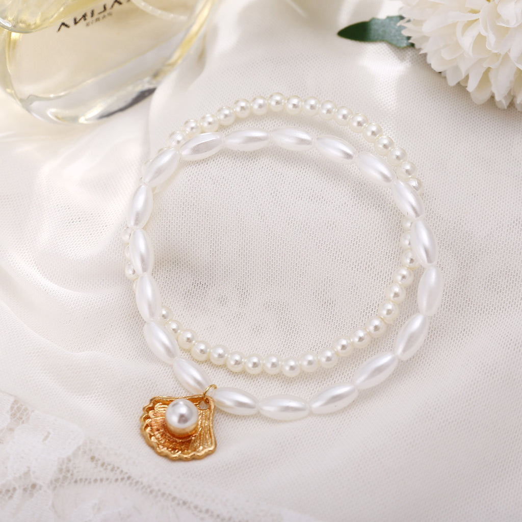 Damen Fußkettchen mit eleganten Perlen und Muschelanhänger Shop Nory