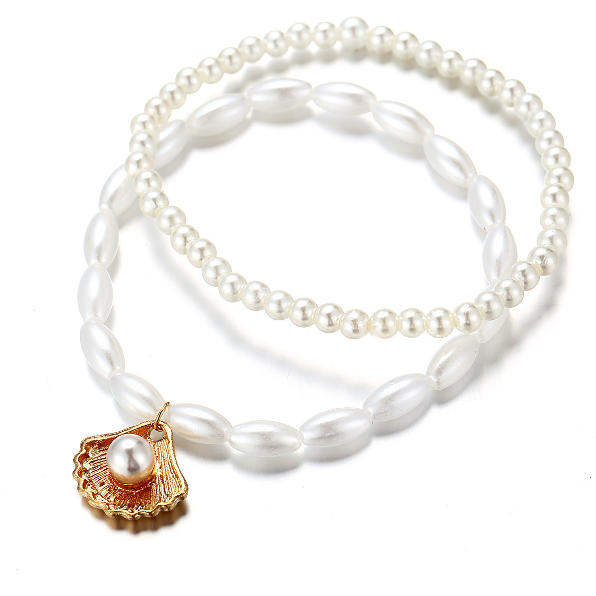 Damen Fußkettchen mit eleganten Perlen und Muschelanhänger Shop Nory