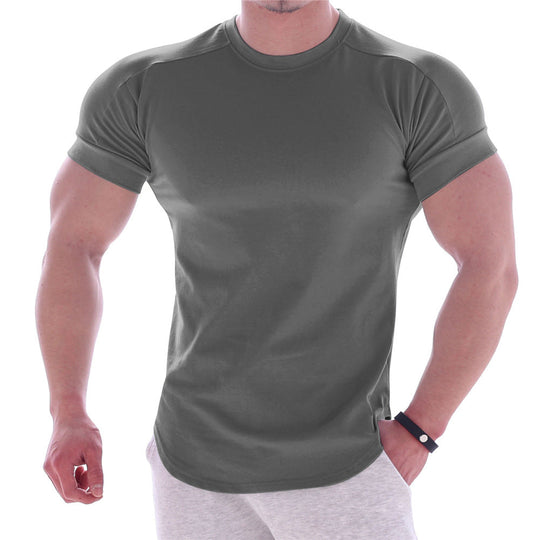 Herren nan körperbetontes Kurzarmshirt aus Baumwoll-Elastan-Mix mit Rundhalsausschnitt und abgerundetem Saum