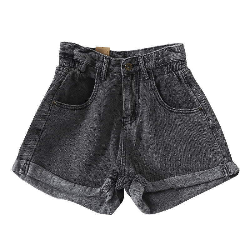Damen High-Waist Denim-Shorts mit umschlagbarem Saum und elastischem Bund