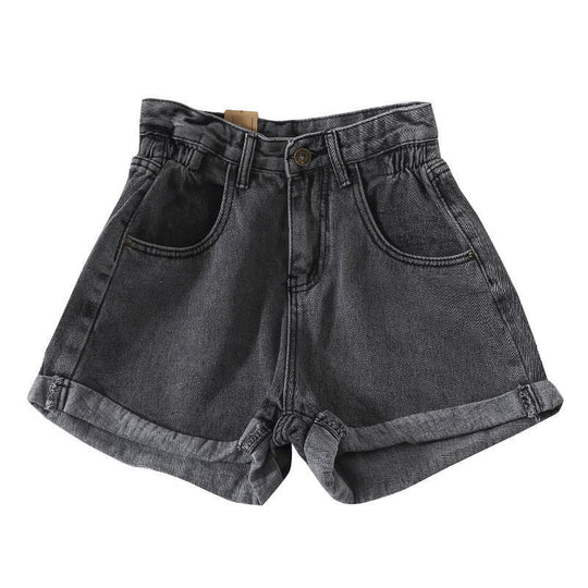 Damen High-Waist Denim-Shorts mit umschlagbarem Saum und elastischem Bund