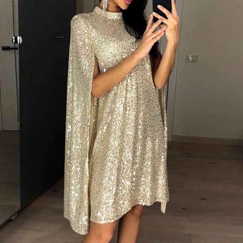 Damen Pailletten-Kleid mit funkelndem Cape-Design und elegantem Schnitt