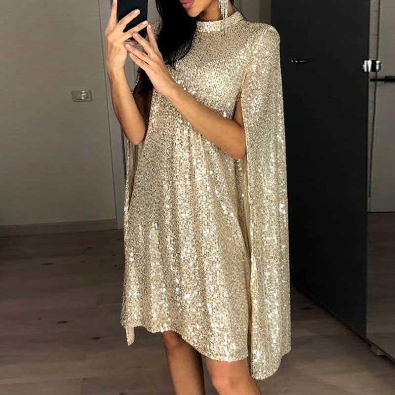 Damen Pailletten-Kleid mit funkelndem Cape-Design und elegantem Schnitt