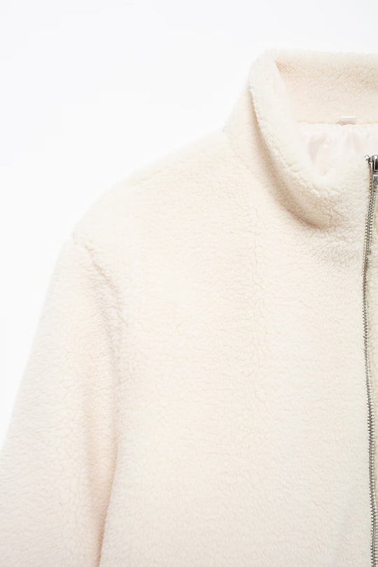 Damen-Teddyfleece-Jacke, Reißverschluss, Locker, Modell Y14-11722