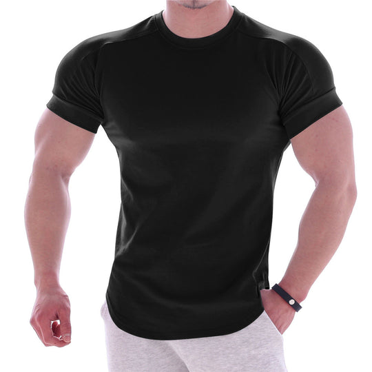 Herren nan körperbetontes Kurzarmshirt aus Baumwoll-Elastan-Mix mit Rundhalsausschnitt und abgerundetem Saum