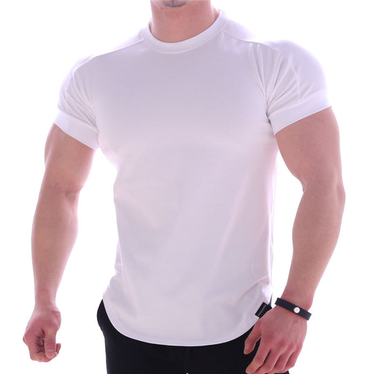 Herren nan körperbetontes Kurzarmshirt aus Baumwoll-Elastan-Mix mit Rundhalsausschnitt und abgerundetem Saum