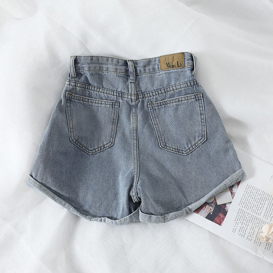 Damen High-Waist Denim-Shorts mit umschlagbarem Saum und elastischem Bund