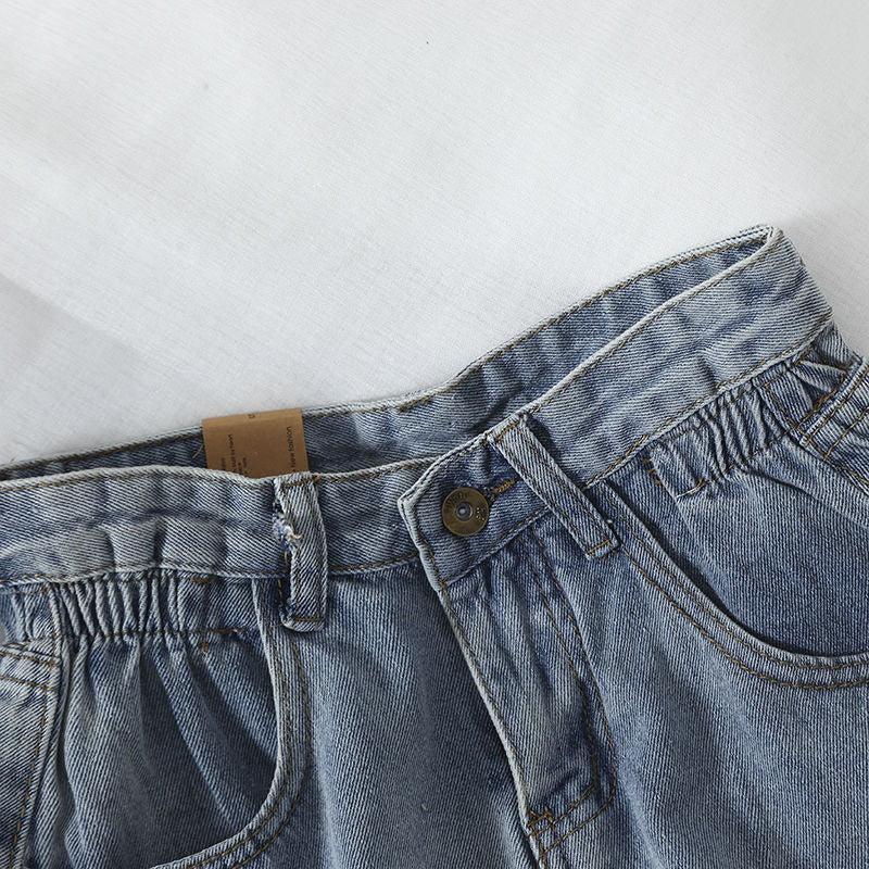 Damen High-Waist Denim-Shorts mit umschlagbarem Saum und elastischem Bund