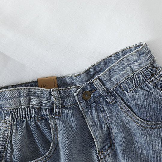 Damen High-Waist Denim-Shorts mit umschlagbarem Saum und elastischem Bund